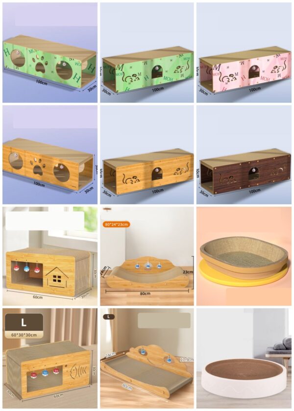 Cat Wooden Scratcher House with Cat Cardboard Pad and Bell - JHMZB031 - Image 5