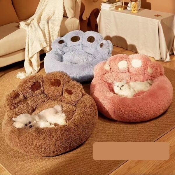Faux Fur Donut Pet Bed of Paw Shape - JHGW009