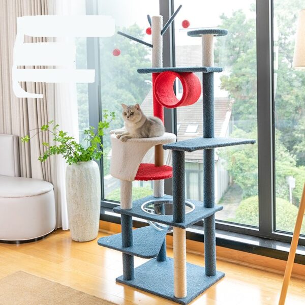Multi- Level Play Tunnel Cat Condo Cat Tree Towel with Platform & Hammock - JHMPJMR13 - Image 3