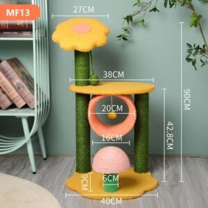 Sunflower Play Tunnel Cat Tree Scratching Post with Top Perch and Ball - JHMPJMF13