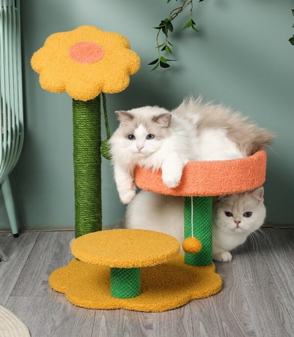 Sunflower Play Tunnel Cat Tree Scratching Post with Top Perch and Ball - JHMPJMF13 - Image 2