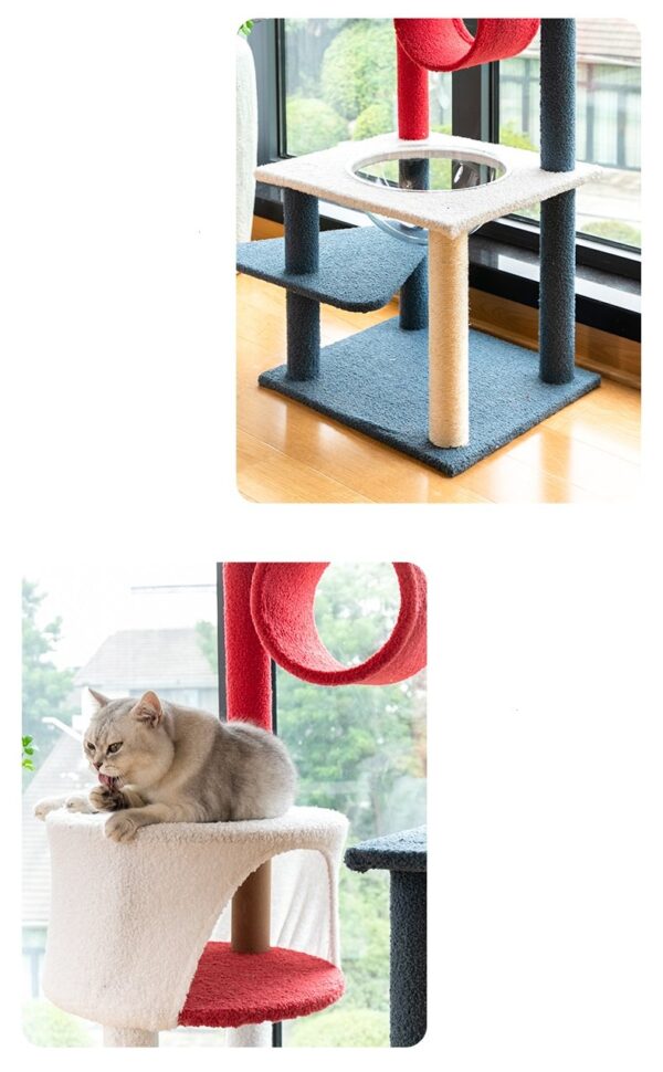 Multi- Level Play Tunnel Cat Condo Cat Tree Towel with Platform & Hammock - JHMPJMR13 - Image 6