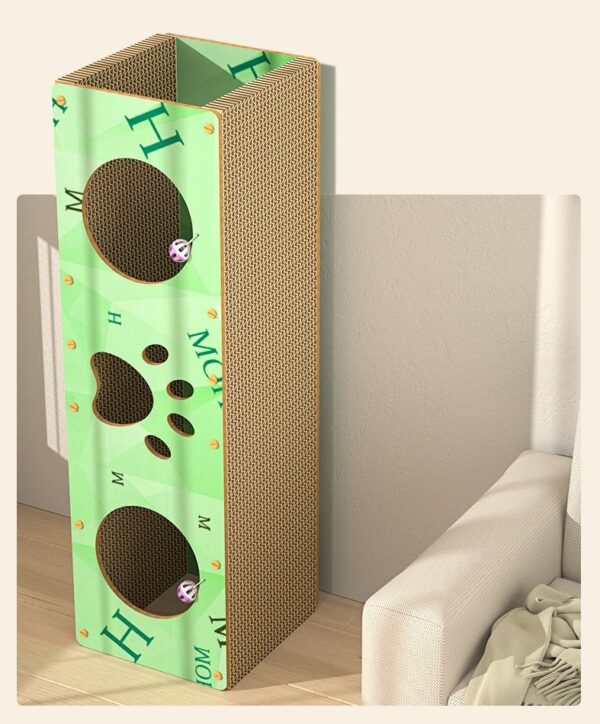 Cat Wooden Scratcher House with Cat Cardboard Pad and Bell - JHMZB031 - Image 3