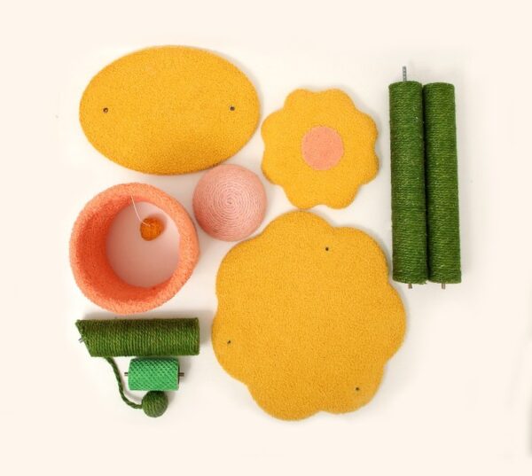 Sunflower Play Tunnel Cat Tree Scratching Post with Top Perch and Ball - JHMPJMF13 - Image 11