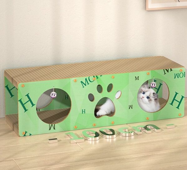 Cat Wooden Scratcher House with Cat Cardboard Pad and Bell - JHMZB031 - Image 4
