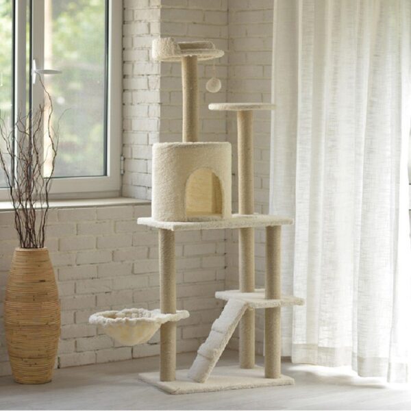 Multi- Level Cat Condo Cat Tree Towel with Platform & Hammock - JHMPJMA08 - Image 2