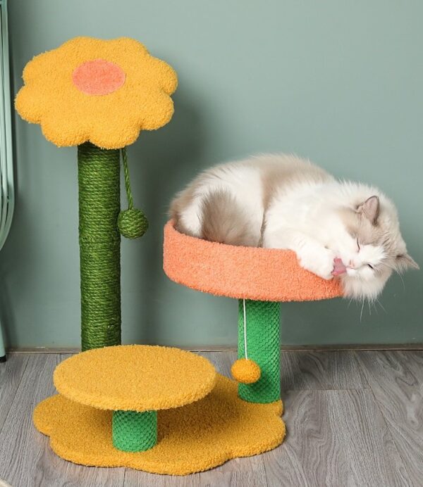 Sunflower Play Tunnel Cat Tree Scratching Post with Top Perch and Ball - JHMPJMF13 - Image 6