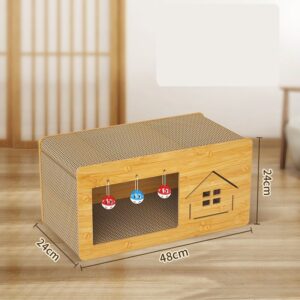 Cat Wooden House Scratcher Cardboard with Bell - JHMZB026