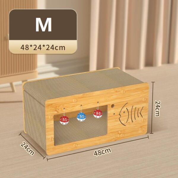 Cat Wooden House Scratcher Cardboard with Bell - JHMZB026 - Image 3