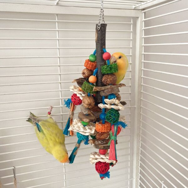 Natural Wooden Blocks Parrot Bird Hanging Chewing Toys - JHN005 - Image 2