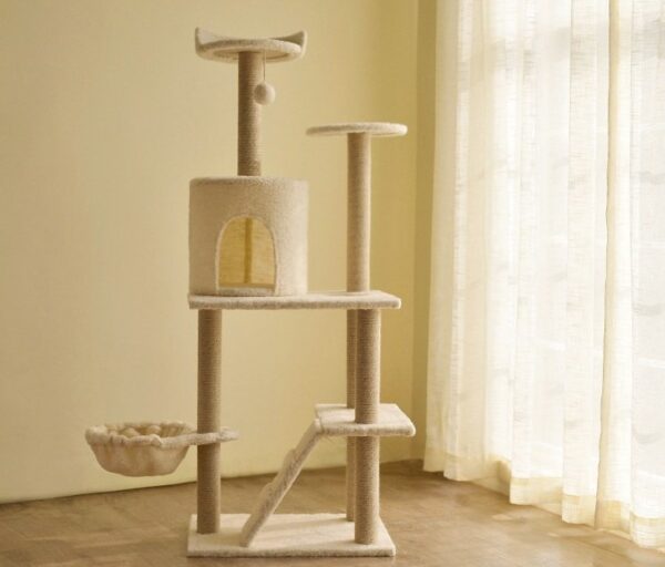 Multi- Level Cat Condo Cat Tree Towel with Platform & Hammock - JHMPJMA08 - Image 3