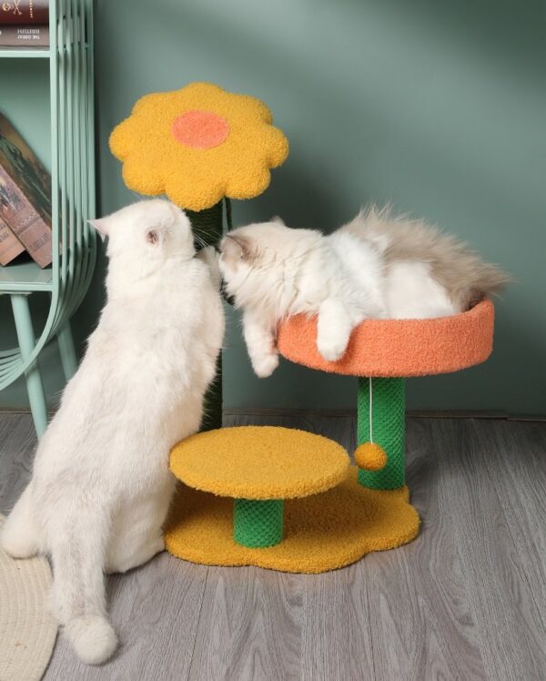 Sunflower Play Tunnel Cat Tree Scratching Post with Top Perch and Ball - JHMPJMF13 - Image 7