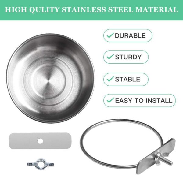 Stainless Steel Bird Dishes Feeding Cups Bowls with Clamp - JHN011 - Image 4