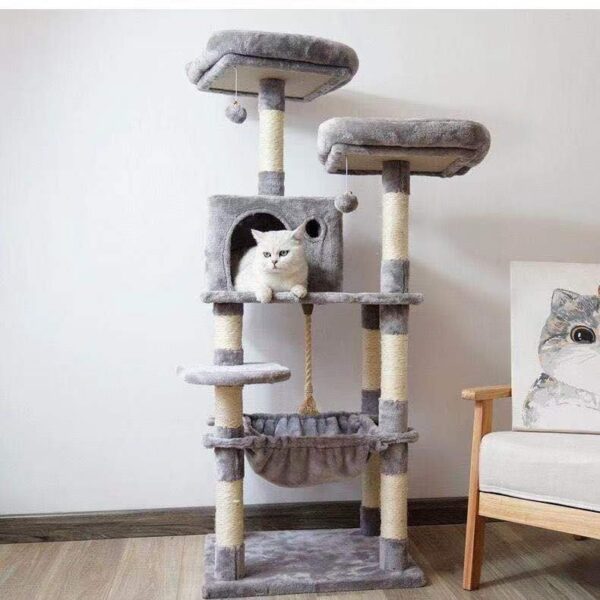 Multi- Level Cat Condo Cat Tree Towel with Platform & Hammock - JHMPJMA01 - Image 4