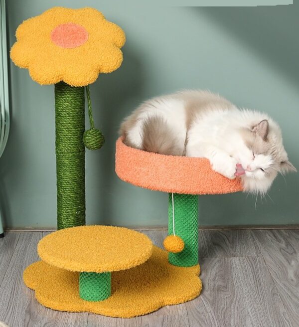 Sunflower Play Tunnel Cat Tree Scratching Post with Top Perch and Ball - JHMPJMF13 - Image 8