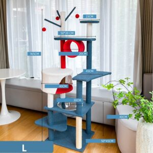 Multi- Level Play Tunnel Cat Condo Cat Tree Towel with Platform & Hammock - JHMPJMR13