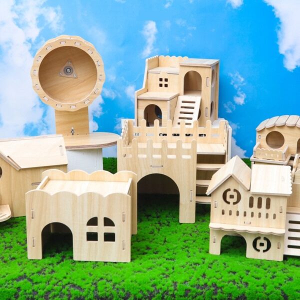 Tiny Hamster Maze Wood House with Slide - JHXDW010