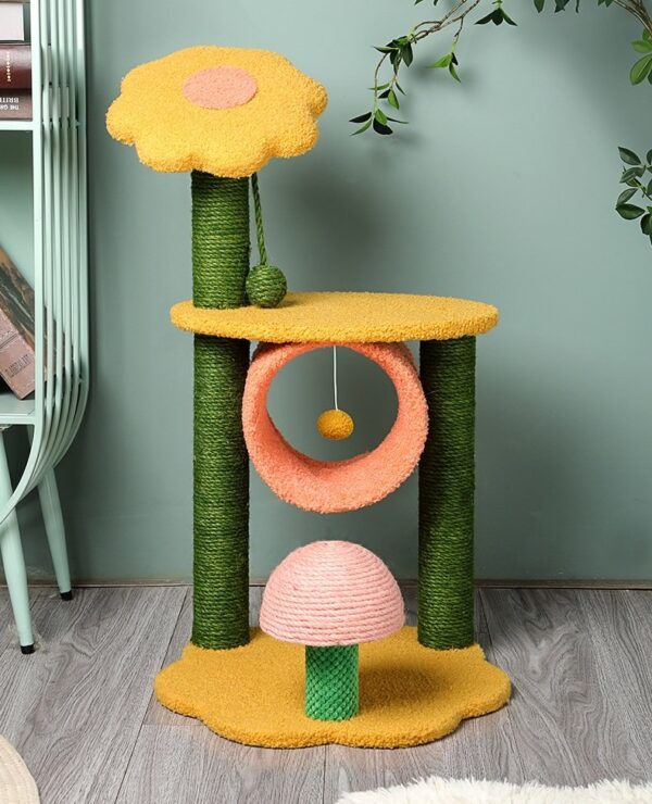 Sunflower Play Tunnel Cat Tree Scratching Post with Top Perch and Ball - JHMPJMF13 - Image 9