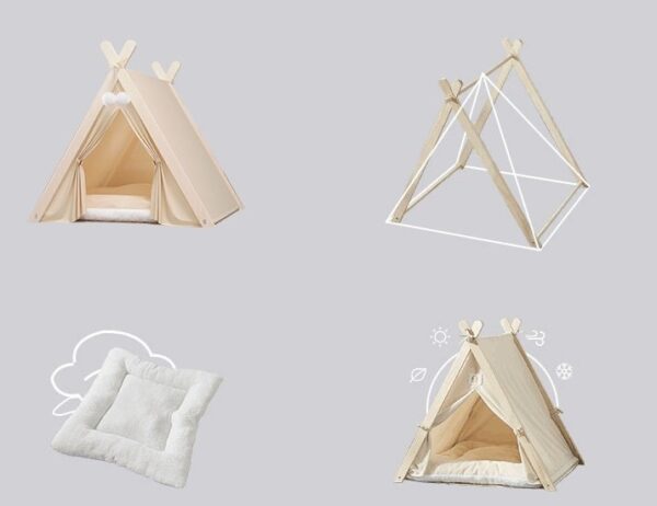 Portable Cat Tent Camp TeePee with Cushion - JHZPZ06 - Image 6