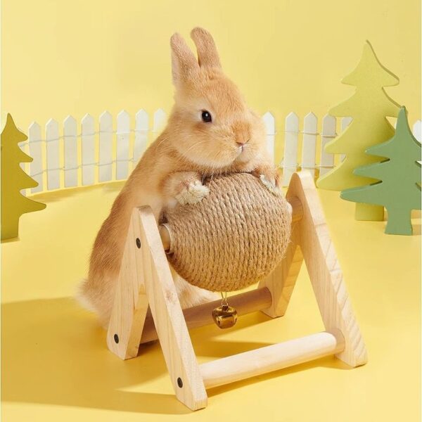 Interactive Wooden Rabbit Scratching Ball Toys - JHXDW002