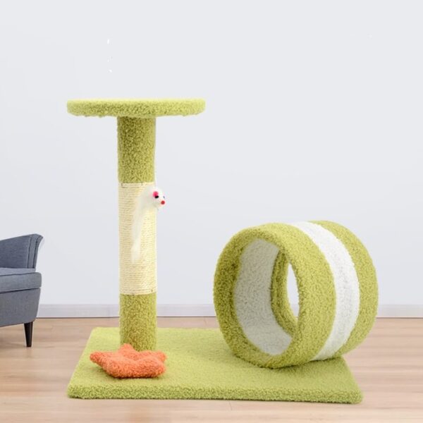 Play Tunnel Cat Scratching Post with Top Perch and Feather Toy - JHMPJMH06 - Image 3